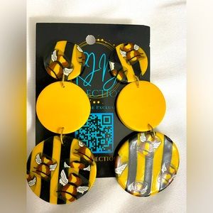 Handmade Bumble Bee Dangle Pierced Earrings